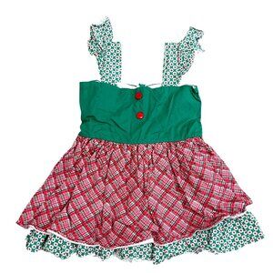Serendipity Christmas Top Girls Size 5 Holiday‎ Red, Green Flutter Sleeve Cotton